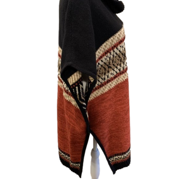 Sweater pullover shawl, cowl neck line, Red & Blue tight weave, open arm Med/ Lg - Picture 5 of 6